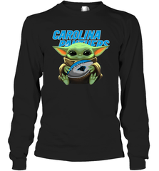 Baby Yoda Loves The Carolina Panthers Star Wars Baby Yoda Hugs Panthers NFL Adult Long Sleeve T-Shirt Adult Long Sleeve T-Shirt - VeigarTee
