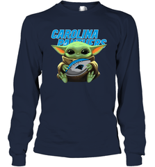 Baby Yoda Loves The Carolina Panthers Star Wars Baby Yoda Hugs Panthers NFL Adult Long Sleeve T-Shirt Adult Long Sleeve T-Shirt - VeigarTee