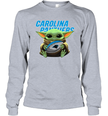 Baby Yoda Loves The Carolina Panthers Star Wars Baby Yoda Hugs Panthers NFL Adult Long Sleeve T-Shirt Adult Long Sleeve T-Shirt - VeigarTee