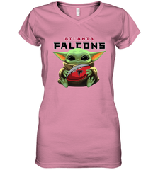 Baby Yoda Loves The Atlanta Falcons Star Wars Baby Yoda Hugs Falcons NFL Womens V-Neck T-Shirt Womens V-Neck T-Shirt - VeigarTee
