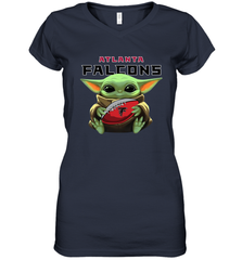Baby Yoda Loves The Atlanta Falcons Star Wars Baby Yoda Hugs Falcons NFL Womens V-Neck T-Shirt Womens V-Neck T-Shirt - VeigarTee