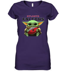 Baby Yoda Loves The Atlanta Falcons Star Wars Baby Yoda Hugs Falcons NFL Womens V-Neck T-Shirt Womens V-Neck T-Shirt - VeigarTee