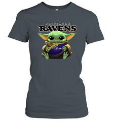 Baby Yoda Loves The Baltimore Ravens Star Wars Baby Yoda Hugs Ravens NFL Womens T-Shirt Womens T-Shirt - VeigarTee