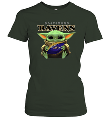 Baby Yoda Loves The Baltimore Ravens Star Wars Baby Yoda Hugs Ravens NFL Womens T-Shirt Womens T-Shirt - VeigarTee
