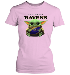 Baby Yoda Loves The Baltimore Ravens Star Wars Baby Yoda Hugs Ravens NFL Womens T-Shirt Womens T-Shirt - VeigarTee