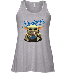 Baby Yoda Hugs Loves The Los Angeles Dodgers Baseball Womens Racerback Tank Top