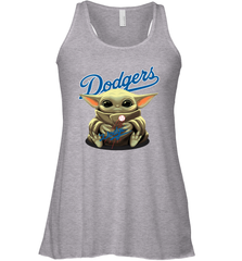 Baby Yoda Hugs Loves The Los Angeles Dodgers Baseball Womens Racerback Tank Top Womens Racerback Tank Top - VeigarTee
