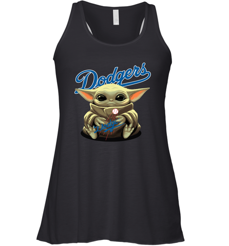 Baby Yoda Hugs Loves The Los Angeles Dodgers Baseball Womens Racerback Tank Top Womens Racerback Tank Top / Black / XS Womens Racerback Tank Top - VeigarTee