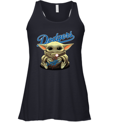 Baby Yoda Hugs Loves The Los Angeles Dodgers Baseball Womens Racerback Tank Top Womens Racerback Tank Top - VeigarTee
