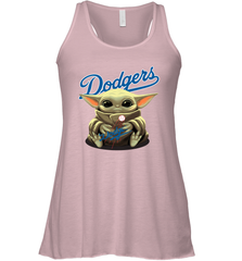 Baby Yoda Hugs Loves The Los Angeles Dodgers Baseball Womens Racerback Tank Top Womens Racerback Tank Top - VeigarTee