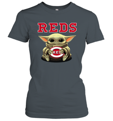 Baby Yoda Hugs Loves The Cincinnati Reds Baseball Womens T-Shirt Womens T-Shirt - VeigarTee