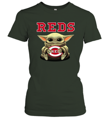 Baby Yoda Hugs Loves The Cincinnati Reds Baseball Womens T-Shirt Womens T-Shirt - VeigarTee