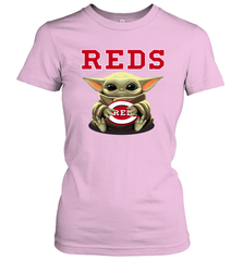 Baby Yoda Hugs Loves The Cincinnati Reds Baseball Womens T-Shirt Womens T-Shirt - VeigarTee