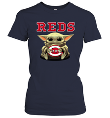 Baby Yoda Hugs Loves The Cincinnati Reds Baseball Womens T-Shirt Womens T-Shirt - VeigarTee