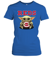 Baby Yoda Hugs Loves The Cincinnati Reds Baseball Womens T-Shirt Womens T-Shirt - VeigarTee