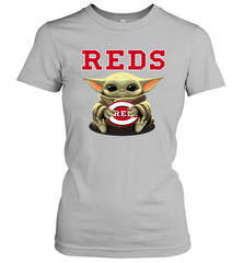Baby Yoda Hugs Loves The Cincinnati Reds Baseball Womens T-Shirt Womens T-Shirt - VeigarTee