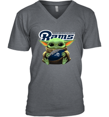 Baby Yoda Loves The Los Angeles Rams Star Wars Baby Yoda Hugs Rams NFL Mens V-Neck T-Shirt Mens V-Neck T-Shirt - VeigarTee