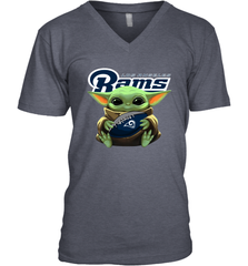 Baby Yoda Loves The Los Angeles Rams Star Wars Baby Yoda Hugs Rams NFL Mens V-Neck T-Shirt Mens V-Neck T-Shirt - VeigarTee