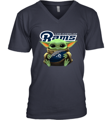 Baby Yoda Loves The Los Angeles Rams Star Wars Baby Yoda Hugs Rams NFL Mens V-Neck T-Shirt Mens V-Neck T-Shirt - VeigarTee