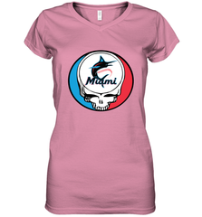 Miami Marlins Grateful Dead Steal Your Face Baseball Womens V-Neck T-Shirt Womens V-Neck T-Shirt - VeigarTee