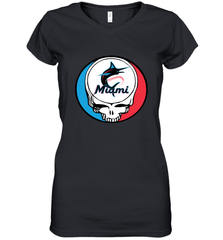 Miami Marlins Grateful Dead Steal Your Face Baseball Womens V-Neck T-Shirt Womens V-Neck T-Shirt - VeigarTee