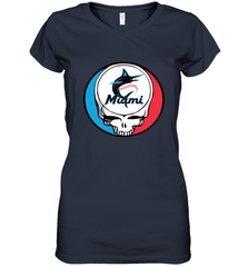 Miami Marlins Grateful Dead Steal Your Face Baseball Womens V-Neck T-Shirt Womens V-Neck T-Shirt - VeigarTee