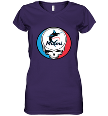 Miami Marlins Grateful Dead Steal Your Face Baseball Womens V-Neck T-Shirt Womens V-Neck T-Shirt - VeigarTee