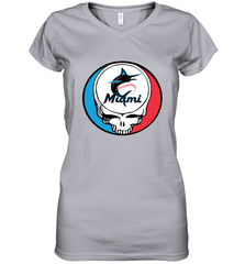 Miami Marlins Grateful Dead Steal Your Face Baseball Womens V-Neck T-Shirt Womens V-Neck T-Shirt - VeigarTee