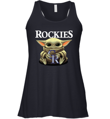 Baby Yoda Hugs Loves The Colorado Rockies Baseball Womens Racerback Tank Top Womens Racerback Tank Top - VeigarTee