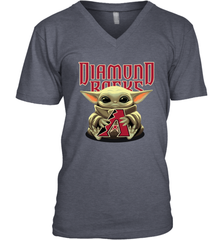 Baby Yoda Hugs Loves The Arizona Diamondbacks Baseball Mens V-Neck T-Shirt Mens V-Neck T-Shirt - VeigarTee