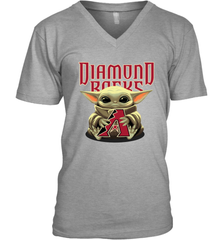 Baby Yoda Hugs Loves The Arizona Diamondbacks Baseball Mens V-Neck T-Shirt Mens V-Neck T-Shirt - VeigarTee