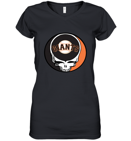 San Francisco Giants Grateful Dead Steal Your Face Baseball Womens V-Neck T-Shirt Womens V-Neck T-Shirt / Black / S Womens V-Neck T-Shirt - VeigarTee