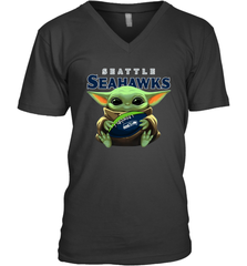 Baby Yoda Loves The Seattle Seahawks Star Wars Baby Yoda Hugs Seahawks NFL Mens V-Neck T-Shirt Mens V-Neck T-Shirt - VeigarTee