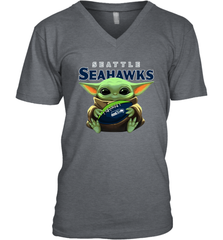 Baby Yoda Loves The Seattle Seahawks Star Wars Baby Yoda Hugs Seahawks NFL Mens V-Neck T-Shirt Mens V-Neck T-Shirt - VeigarTee