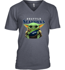 Baby Yoda Loves The Seattle Seahawks Star Wars Baby Yoda Hugs Seahawks NFL Mens V-Neck T-Shirt Mens V-Neck T-Shirt - VeigarTee