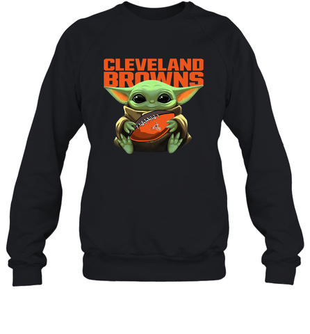 Baby Yoda Loves The Cleveland Browns Star Wars Baby Yoda Hugs Browns NFL Adult Sweatshirt Adult Sweatshirt / Black / S Adult Sweatshirt - VeigarTee