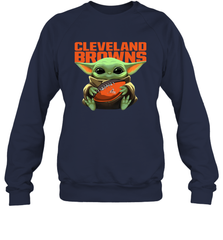 Baby Yoda Loves The Cleveland Browns Star Wars Baby Yoda Hugs Browns NFL Adult Sweatshirt Adult Sweatshirt - VeigarTee