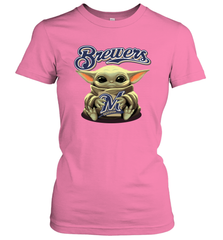 Baby Yoda Hugs Loves The Milwaukee Brewers Baseball Womens T-Shirt Womens T-Shirt - VeigarTee
