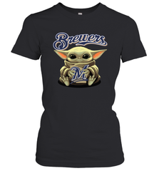 Baby Yoda Hugs Loves The Milwaukee Brewers Baseball Womens T-Shirt Womens T-Shirt - VeigarTee