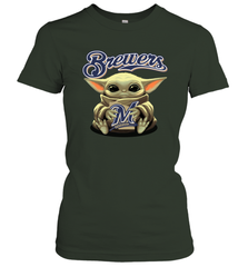 Baby Yoda Hugs Loves The Milwaukee Brewers Baseball Womens T-Shirt Womens T-Shirt - VeigarTee