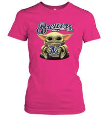 Baby Yoda Hugs Loves The Milwaukee Brewers Baseball Womens T-Shirt Womens T-Shirt - VeigarTee