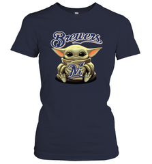 Baby Yoda Hugs Loves The Milwaukee Brewers Baseball Womens T-Shirt Womens T-Shirt - VeigarTee