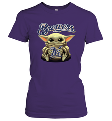 Baby Yoda Hugs Loves The Milwaukee Brewers Baseball Womens T-Shirt Womens T-Shirt - VeigarTee
