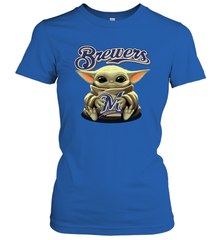 Baby Yoda Hugs Loves The Milwaukee Brewers Baseball Womens T-Shirt Womens T-Shirt - VeigarTee
