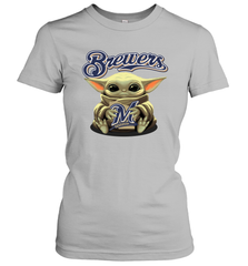 Baby Yoda Hugs Loves The Milwaukee Brewers Baseball Womens T-Shirt Womens T-Shirt - VeigarTee