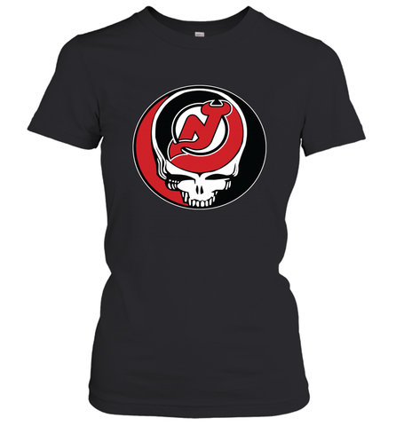 New Jersey Devils Grateful Dead Steal Your Face Hockey NHL Womens T-Shirt Womens T-Shirt / Black / XS Womens T-Shirt - VeigarTee