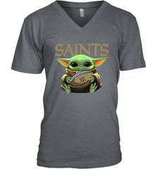 Baby Yoda Loves The New Orleans Saints Star Wars Baby Yoda Hugs Saints NFL Mens V-Neck T-Shirt Mens V-Neck T-Shirt - VeigarTee