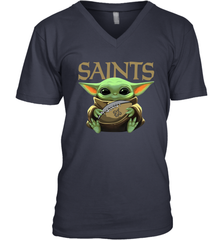 Baby Yoda Loves The New Orleans Saints Star Wars Baby Yoda Hugs Saints NFL Mens V-Neck T-Shirt Mens V-Neck T-Shirt - VeigarTee