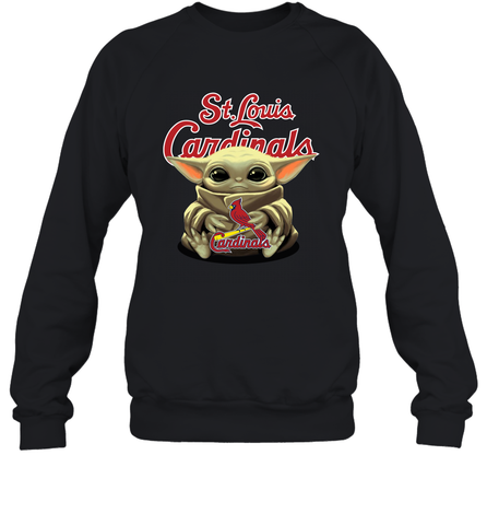 Baby Yoda Hugs Loves The St Louis Cardinals Baseball Adult Sweatshirt Adult Sweatshirt / Black / S Adult Sweatshirt - VeigarTee