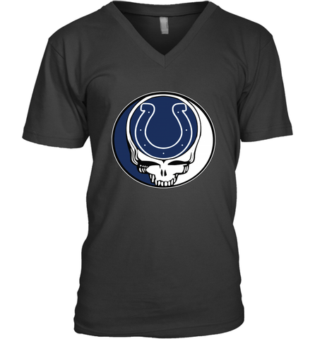 Indianapolis Colts Grateful Dead Steal Your Face NFL Football Mens V-Neck T-Shirt Mens V-Neck T-Shirt / Black / S Mens V-Neck T-Shirt - VeigarTee